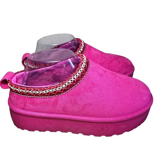 Sheln Hot Pink Platform Clogs Pink Faux Fur Lining Embroidery, EU 38, US 7.5 - Picture 2 of 7